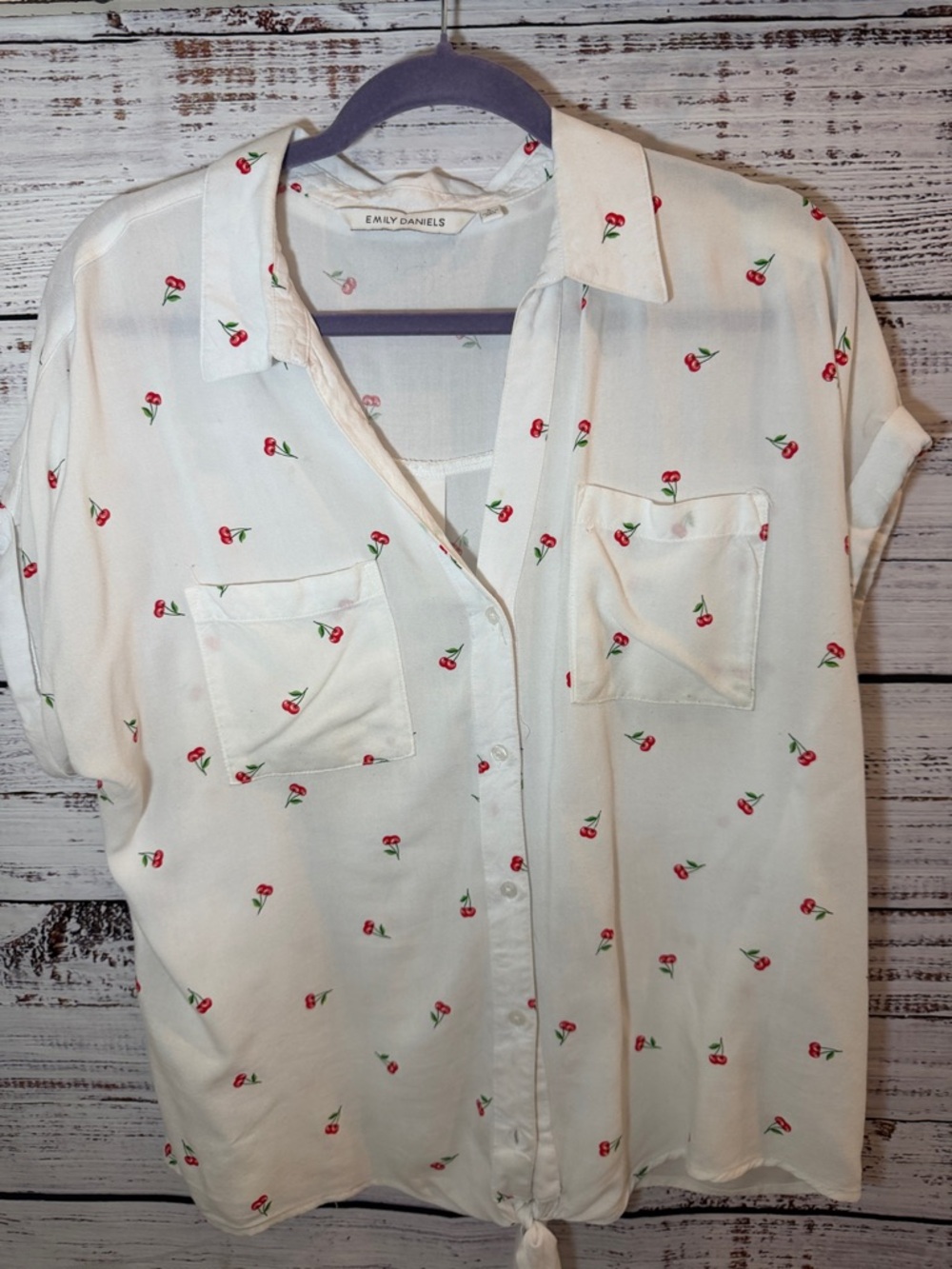 Early Daniels White Short-Sleeve Cherry Print Button-Down Shirt